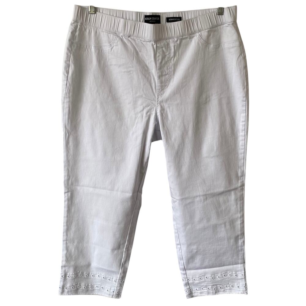 SUSAN GRAVER NWOT Stretch Pull On Crop Jeans with Eyelet Hem 16 Petite White